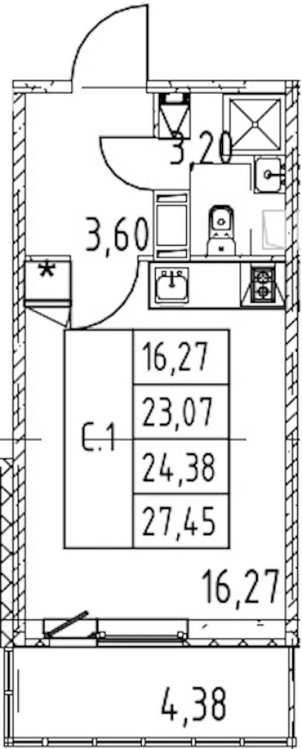 Квартира студия 23.07 м², 12/12 эт., ЖК «Полис ЛАВрики»